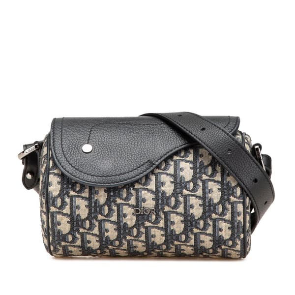 Pre-owned Dior Mini Oblique Canvas Roller Saddle Bag Blue