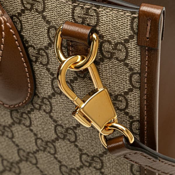 Pre-owned Gucci Small GG Supreme Interlocking G Tote Brown