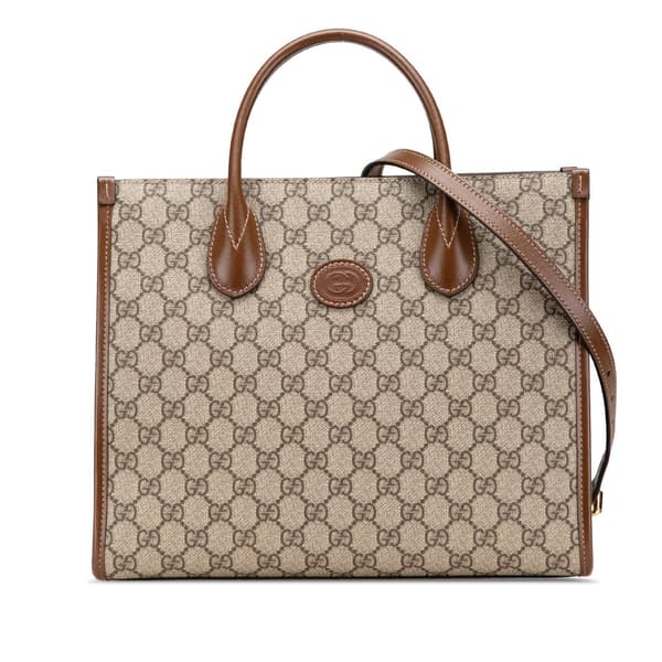 Pre-owned Gucci Small GG Supreme Interlocking G Tote Brown