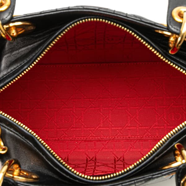 Pre-owned Dior Medium Lambskin Cannage Lady Dior Black