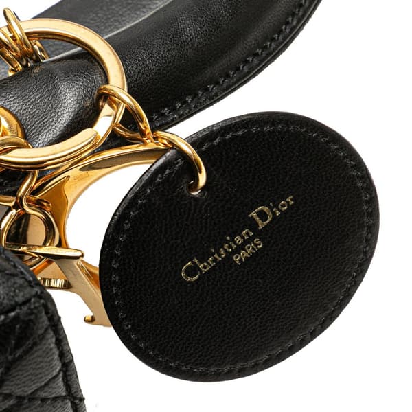 Pre-owned Dior Medium Lambskin Cannage Lady Dior Black