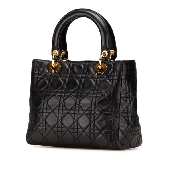Pre-owned Dior Medium Lambskin Cannage Lady Dior Black