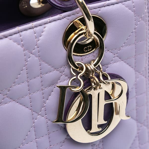 Pre-owned Dior Medium Tricolor Lambskin Cannage Lady Dior Purple