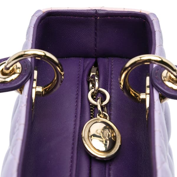 Pre-owned Dior Medium Tricolor Lambskin Cannage Lady Dior Purple