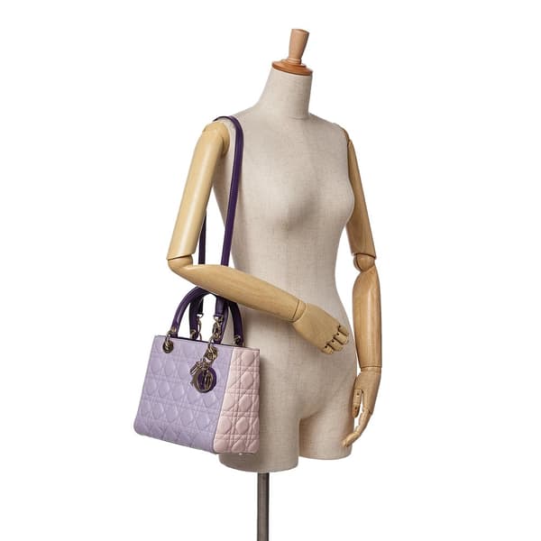 Pre-owned Dior Medium Tricolor Lambskin Cannage Lady Dior Purple