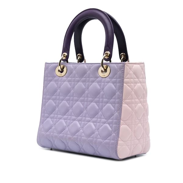 Pre-owned Dior Medium Tricolor Lambskin Cannage Lady Dior Purple