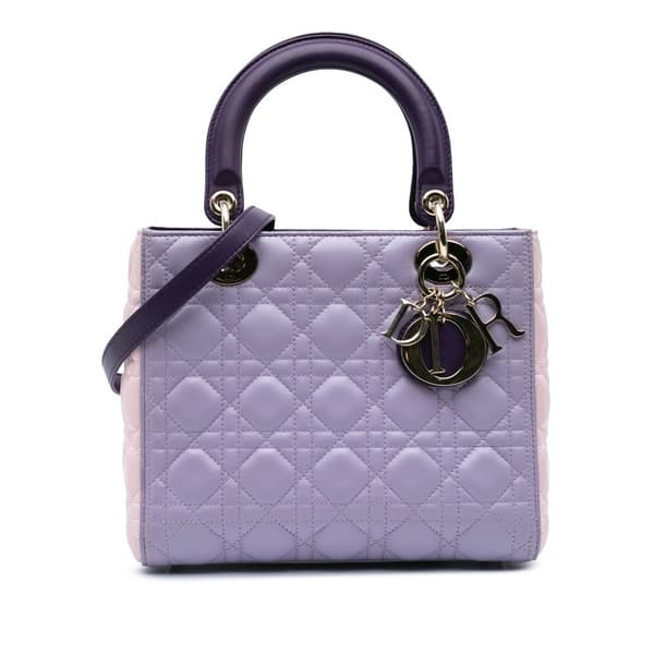 Pre-owned Dior Medium Tricolor Lambskin Cannage Lady Dior Purple