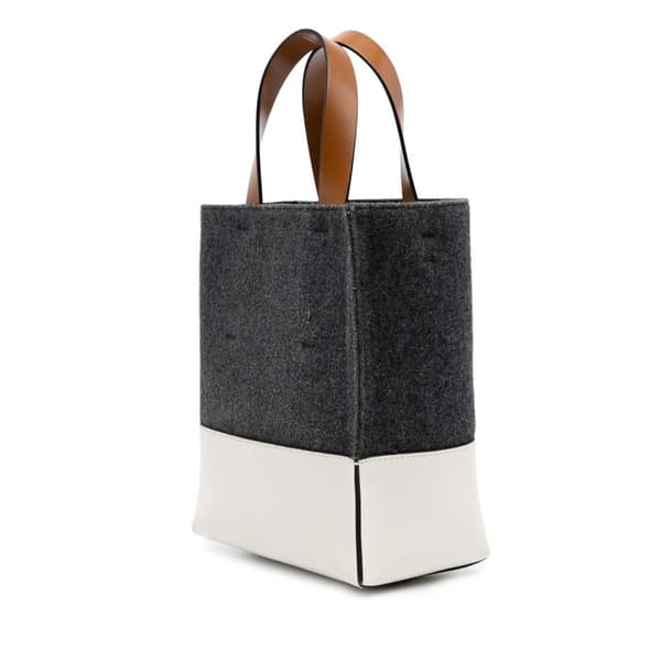 Pre-owned Marni Felt Trimmed Leather Museo Shopper Tote Gray
