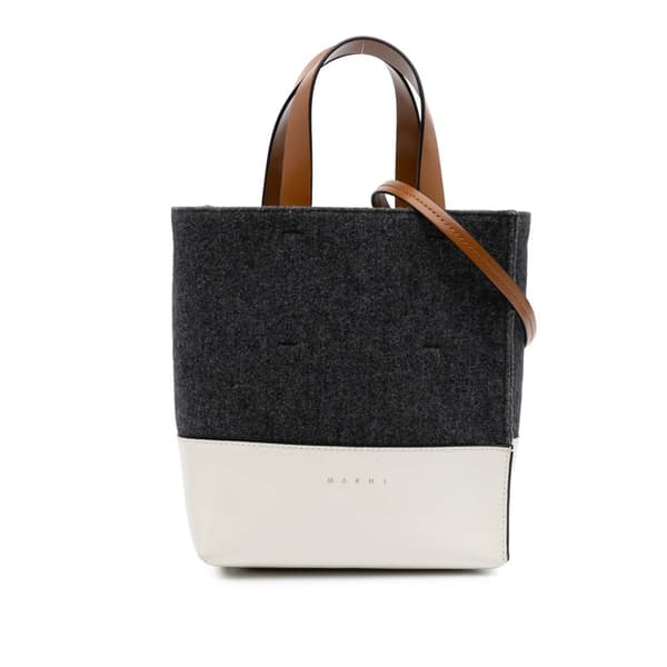 Pre-owned Marni Felt Trimmed Leather Museo Shopper Tote Gray