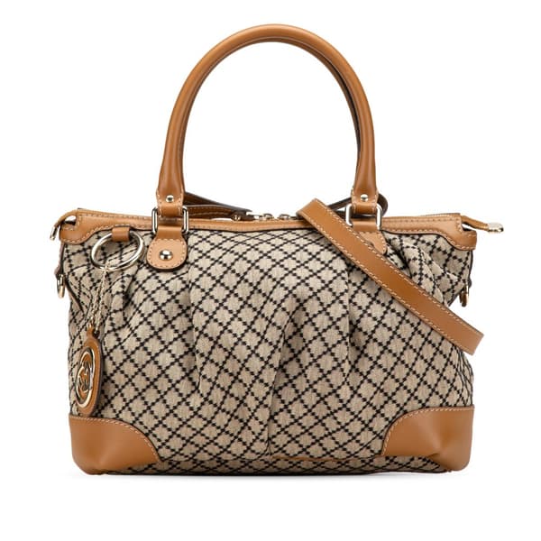 Pre-owned Gucci Diamante Canvas Sukey Satchel Brown