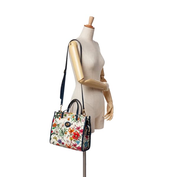 Pre-owned Gucci Medium Canvas Flora Satchel White