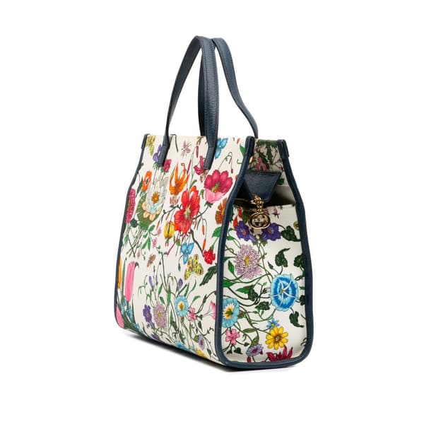 Pre-owned Gucci Medium Canvas Flora Satchel White
