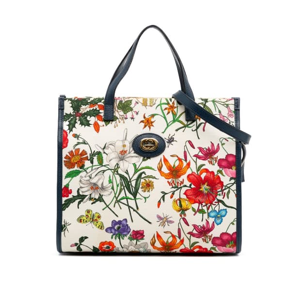 Pre-owned Gucci Medium Canvas Flora Satchel White