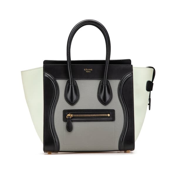 Pre-owned Celine Micro Tricolor Leather Luggage Tote Gray