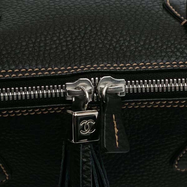 Pre-owned Chanel Medium Pebbled Calfskin LAX Tassel Handbag Black