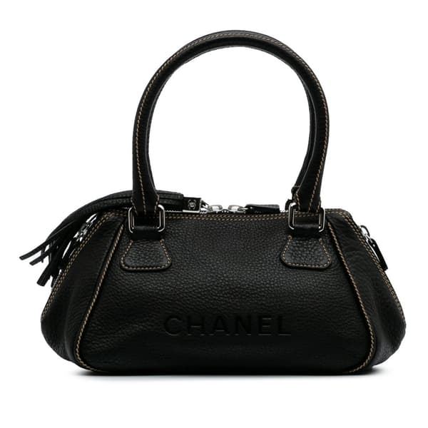Pre-owned Chanel Medium Pebbled Calfskin LAX Tassel Handbag Black