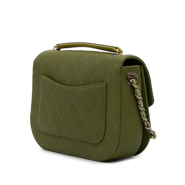 Pre-owned Chanel Medium Quilted Caviar Thread Around Flap Green