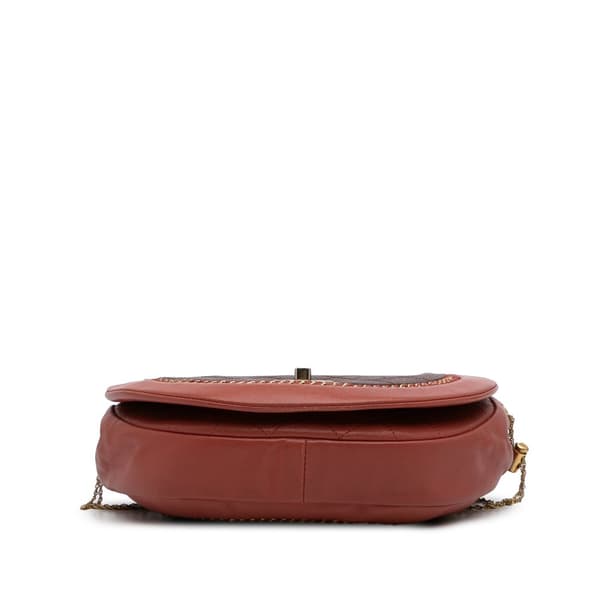 Pre-owned Chanel Small Quilted Lambskin Chain Detail Saddle Bag Red