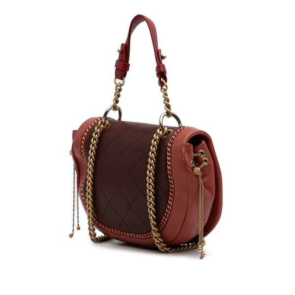 Pre-owned Chanel Small Quilted Lambskin Chain Detail Saddle Bag Red