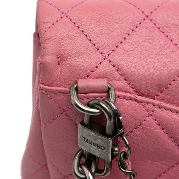 Pre-owned Chanel Small Quilted Shiny Goatskin Double Carry Waist Chain Flap Pink