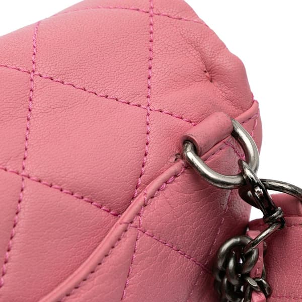 Pre-owned Chanel Small Quilted Shiny Goatskin Double Carry Waist Chain Flap Pink