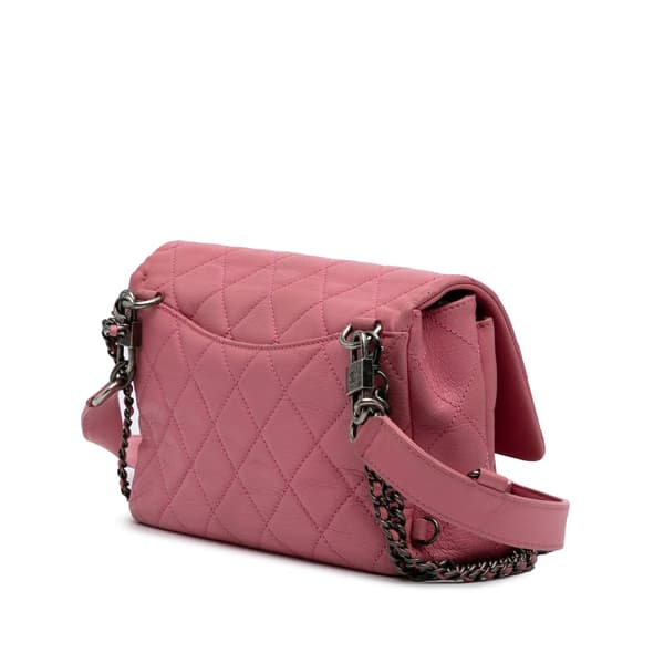 Pre-owned Chanel Small Quilted Shiny Goatskin Double Carry Waist Chain Flap Pink