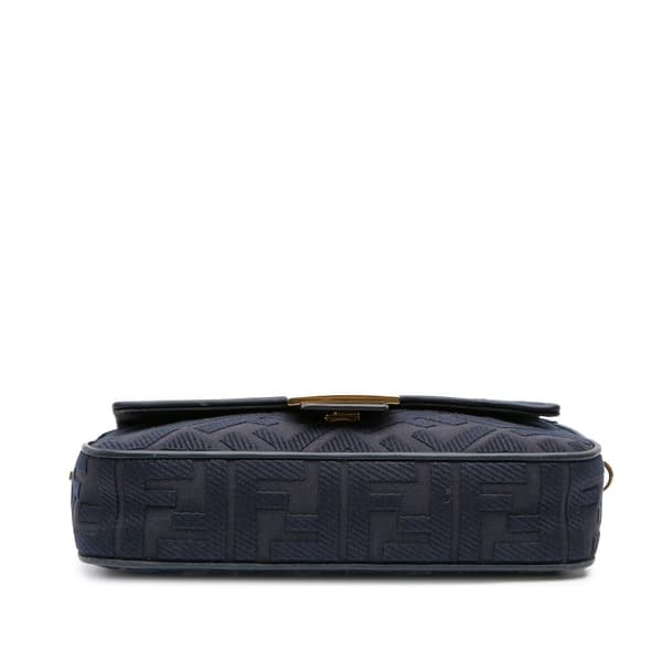Pre-owned Fendi Zucca Embroidered Canvas Baguette Satchel Blue