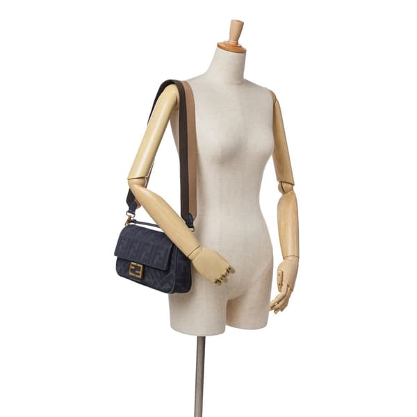 Pre-owned Fendi Zucca Embroidered Canvas Baguette Satchel Blue