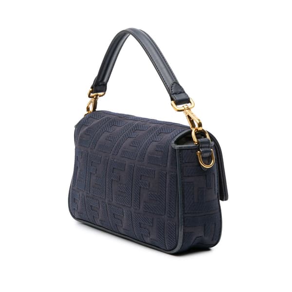 Pre-owned Fendi Zucca Embroidered Canvas Baguette Satchel Blue