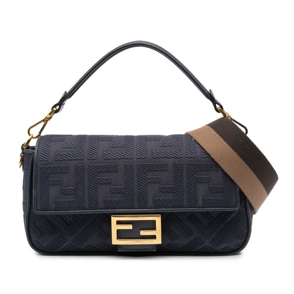 Pre-owned Fendi Zucca Embroidered Canvas Baguette Satchel Blue