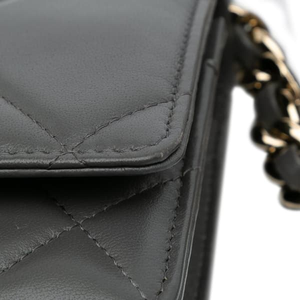 Pre-owned Chanel Quilted Lambskin 19 Wallet on Chain Gray