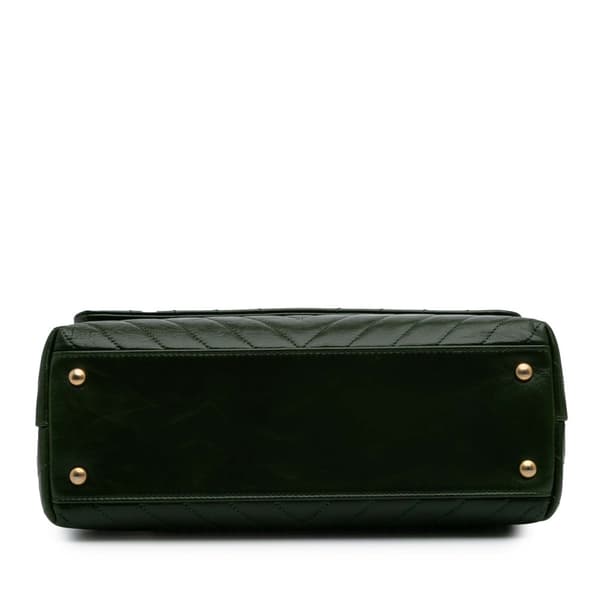 Pre-owned Chanel Medium Chevron Aged Calfskin Coco Top Handle Bag Green
