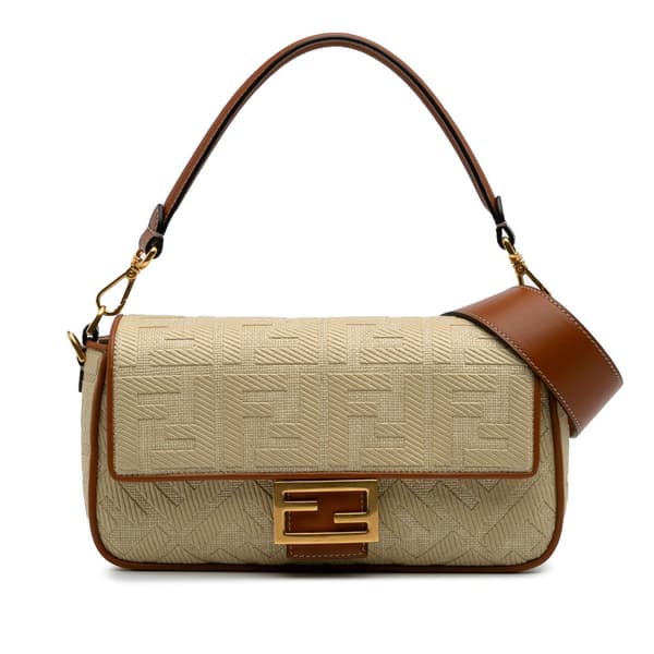 Pre-owned Fendi Zucca Embroidered Canvas Baguette Satchel Brown