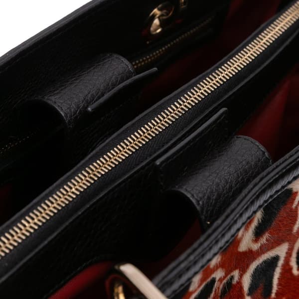 Pre-owned Gucci Medium Pony Hair Bamboo Shopper Satchel Red