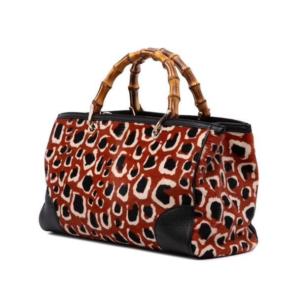 Pre-owned Gucci Medium Pony Hair Bamboo Shopper Satchel Red