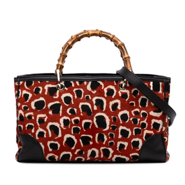 Pre-owned Gucci Medium Pony Hair Bamboo Shopper Satchel Red