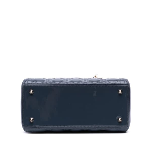 Pre-owned Dior Medium Patent Cannage Lady Dior Blue