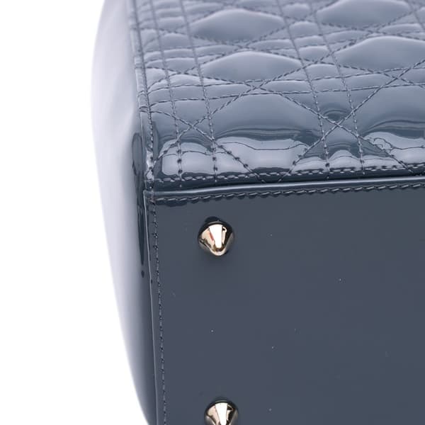 Pre-owned Dior Medium Patent Cannage Lady Dior Blue