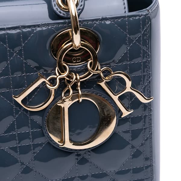 Pre-owned Dior Medium Patent Cannage Lady Dior Blue