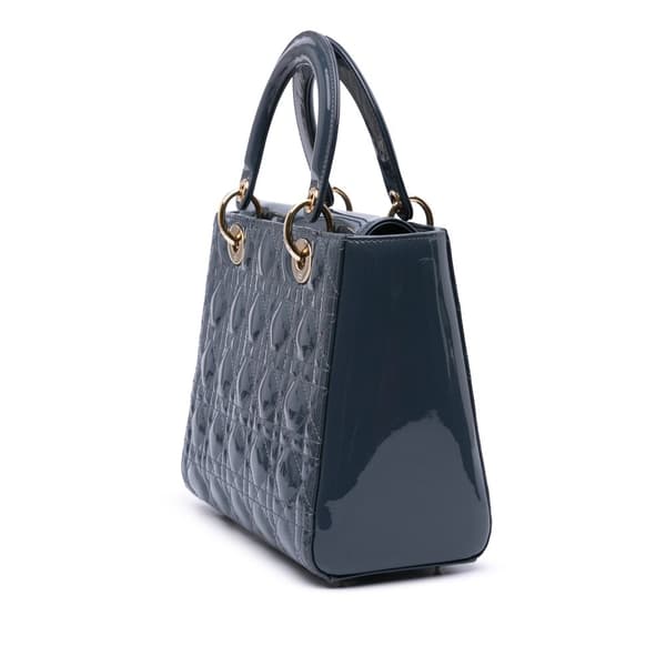 Pre-owned Dior Medium Patent Cannage Lady Dior Blue