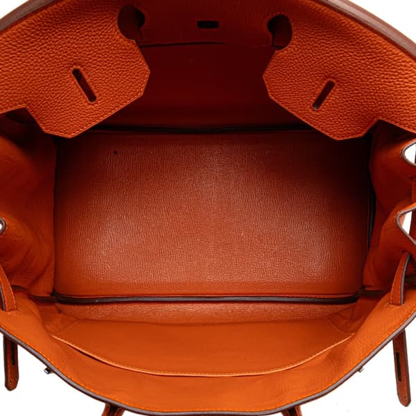 Pre-owned Hermès Clemence Birkin Retourne 35 Orange