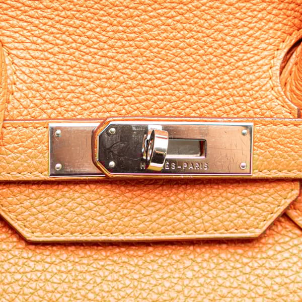 Pre-owned Hermès Clemence Birkin Retourne 35 Orange