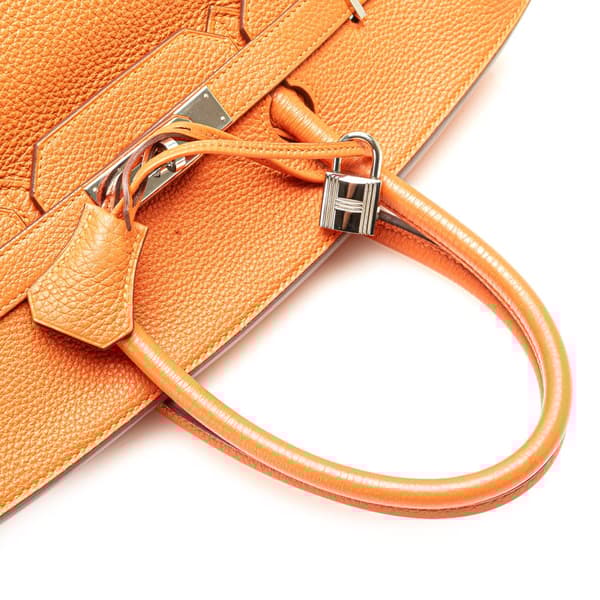 Pre-owned Hermès Clemence Birkin Retourne 35 Orange