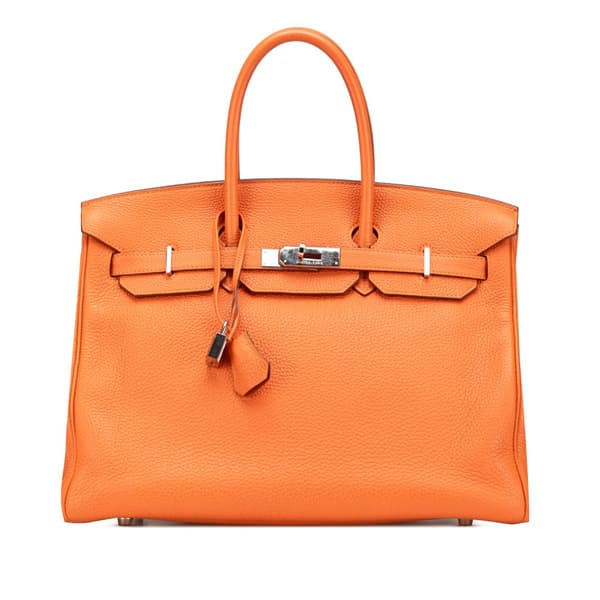Pre-owned Hermès Clemence Birkin Retourne 35 Orange