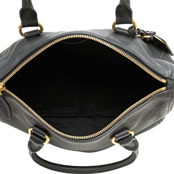 Pre-owned Prada Vitello Daino Zip Top Satchel Black