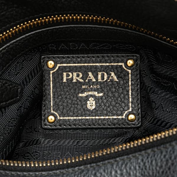 Pre-owned Prada Vitello Daino Zip Top Satchel Black
