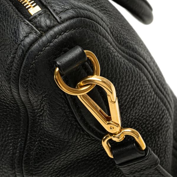 Pre-owned Prada Vitello Daino Zip Top Satchel Black