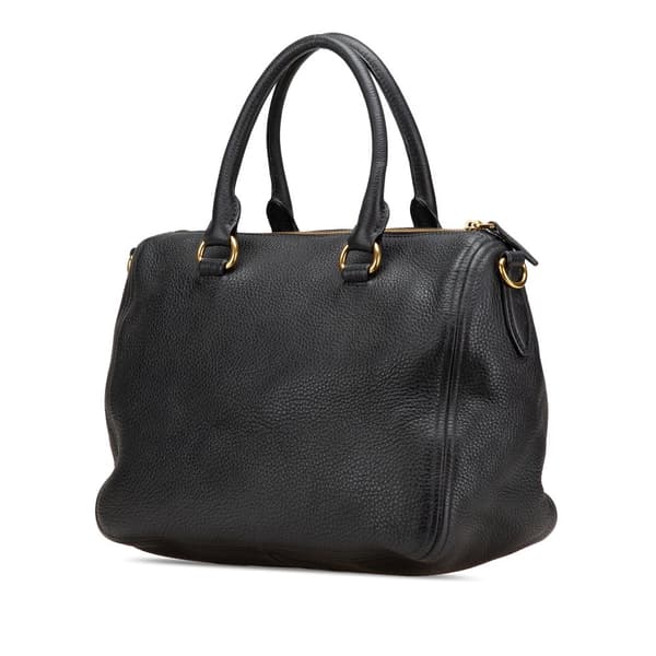 Pre-owned Prada Vitello Daino Zip Top Satchel Black