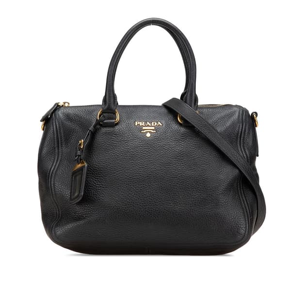 Pre-owned Prada Vitello Daino Zip Top Satchel Black