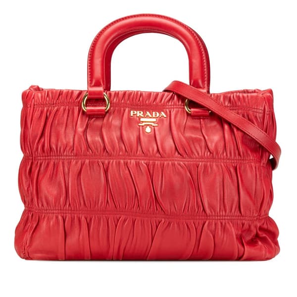 Pre-owned Prada Nappa Gaufre Satchel Red